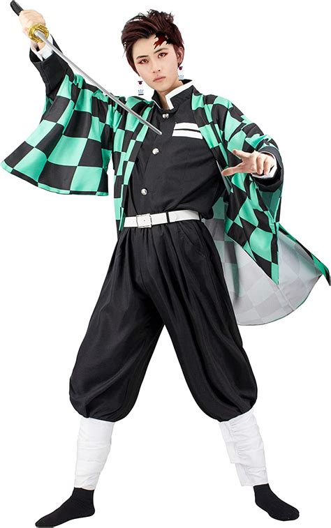 Tanjiro costume - Demon Slayer Kamado Tanjirou Robe Cloak Cosplay Costume Kimono Cardigan Jacket Earrings Set for Adult Men and Women; Including:Robe A Tanjiro Kamado Cloak,Earrings; Material:Uniform cloth,machine washable,no fade; Occasion:The Kamado Tanjiro Cosplay Kimono perfect for daily wear, Halloween, theme party, cosplay, on the stage,etc.